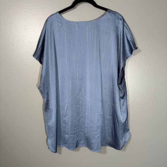 Halogen Blue Pinstripe Office Siren Satin Blouse - Size 2X - Women's Plus Size - Picture 6 of 6